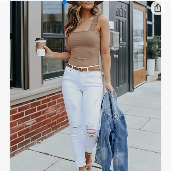 Women's Square Neck Ruffle Strap Stretchy Ribbed Bodysuit with snaps XL NEW - Picture 3 of 14